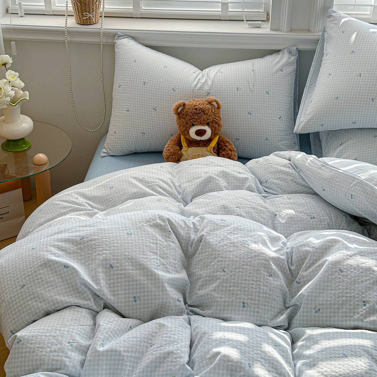 91家纺网 家纺一手货源 找家纺 多品家纺 2026新款奶呼呼超柔云感双层纱系列单被套 樱桃蓝