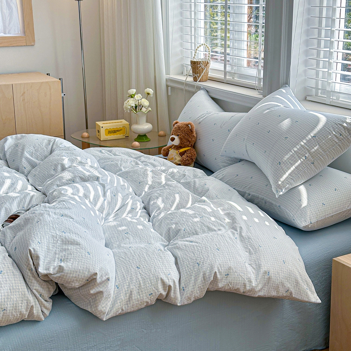 91家纺网 家纺一手货源 找家纺 多品家纺 2026新款奶呼呼超柔云感双层纱系列单被套 樱桃蓝