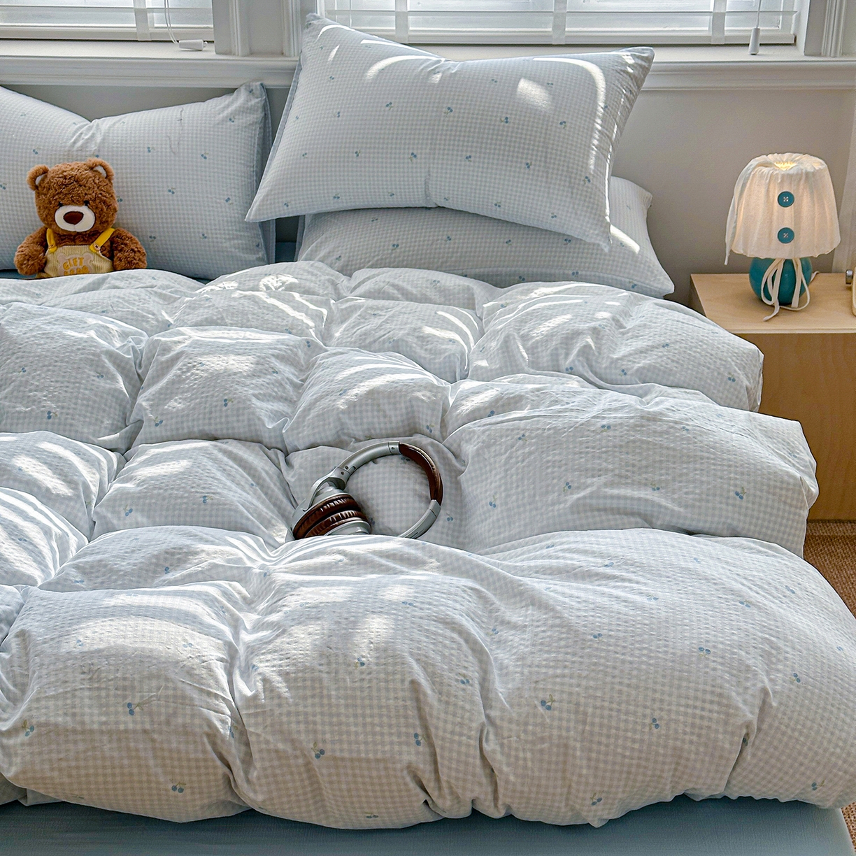 91家纺网 家纺一手货源 找家纺 多品家纺 2026新款奶呼呼超柔云感双层纱系列单被套 樱桃蓝