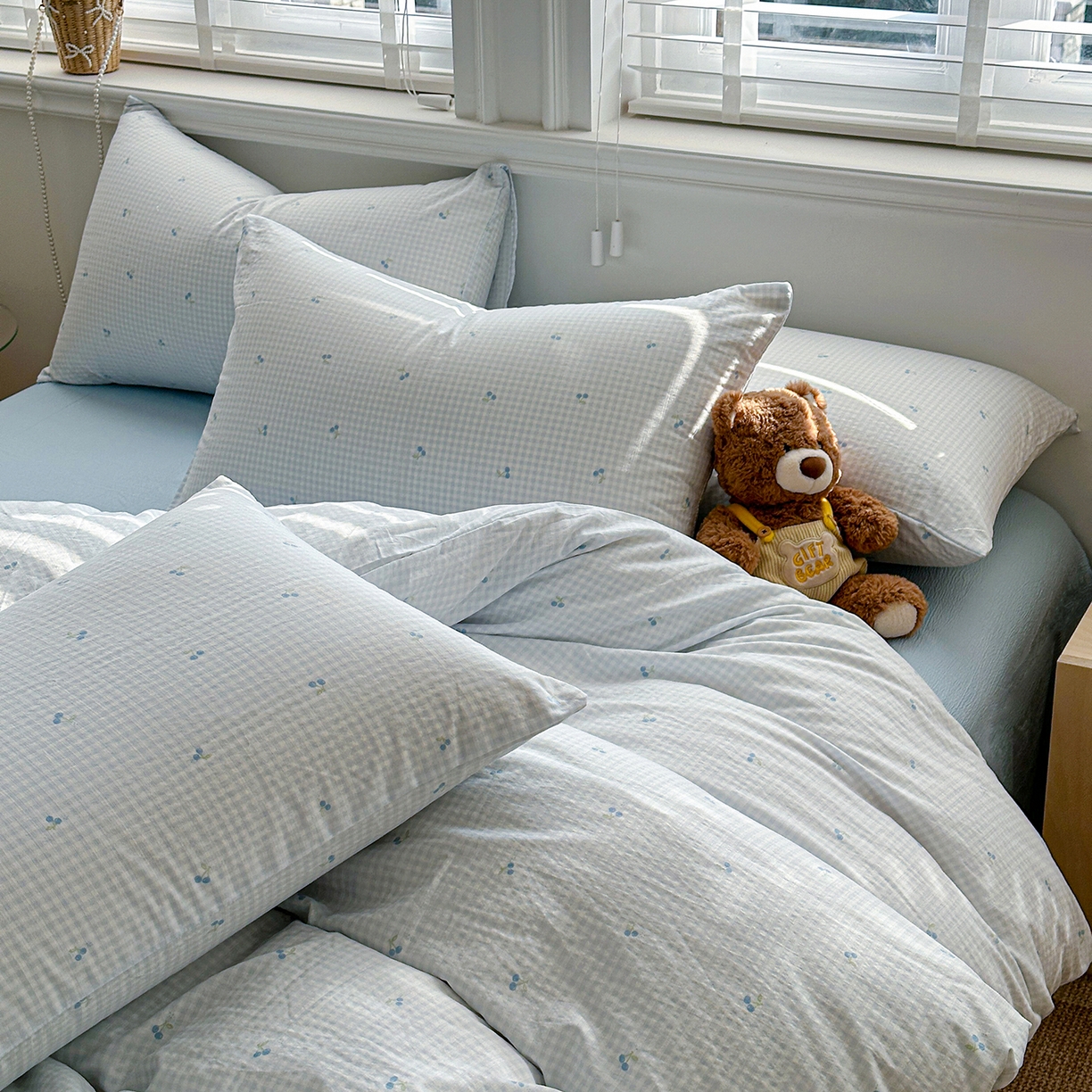 91家纺网 家纺一手货源 找家纺 多品家纺 2026新款奶呼呼超柔云感双层纱系列单被套 樱桃蓝