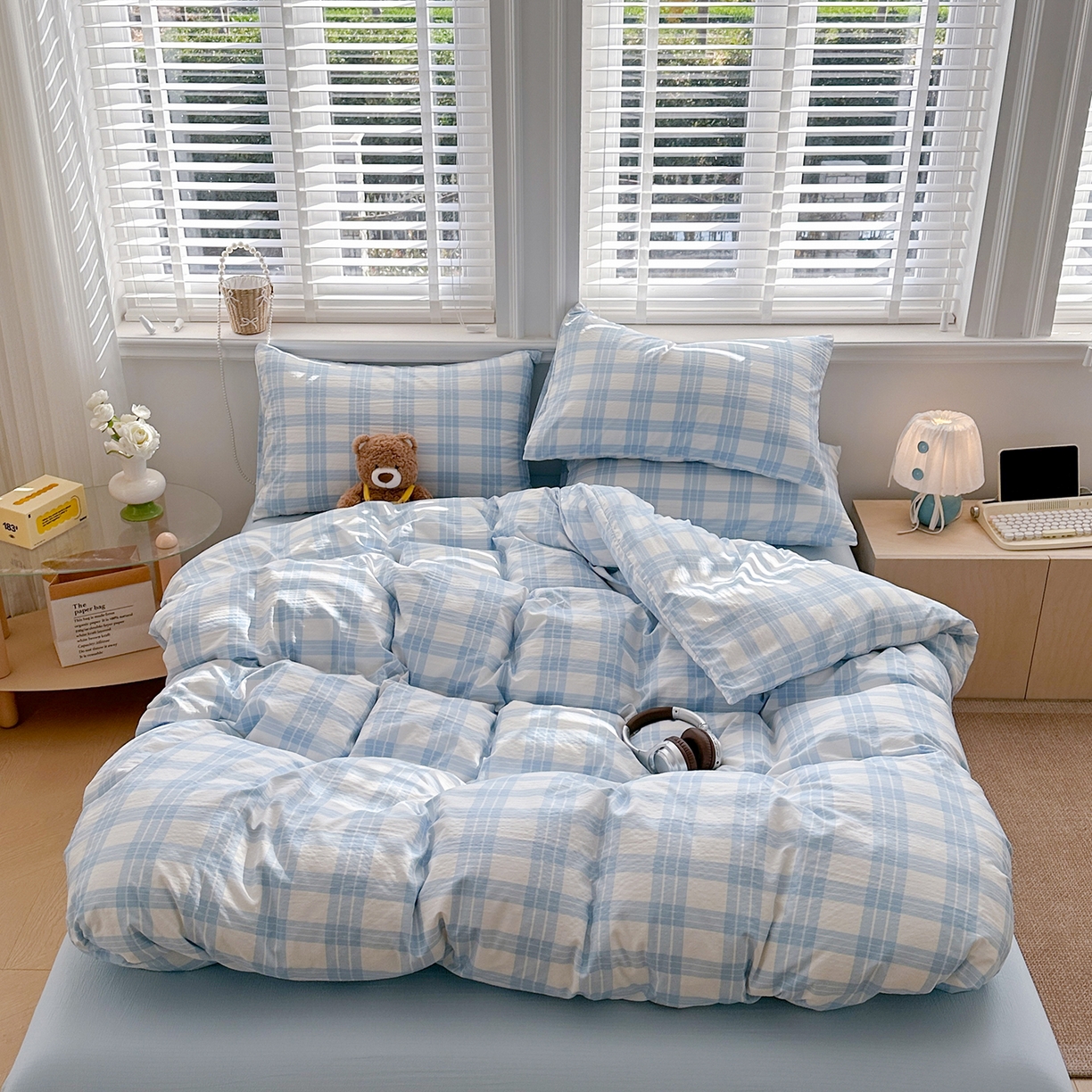 91家纺网 家纺一手货源 找家纺 多品家纺 2026新款奶呼呼超柔云感双层纱系列四件套 半岛兰格