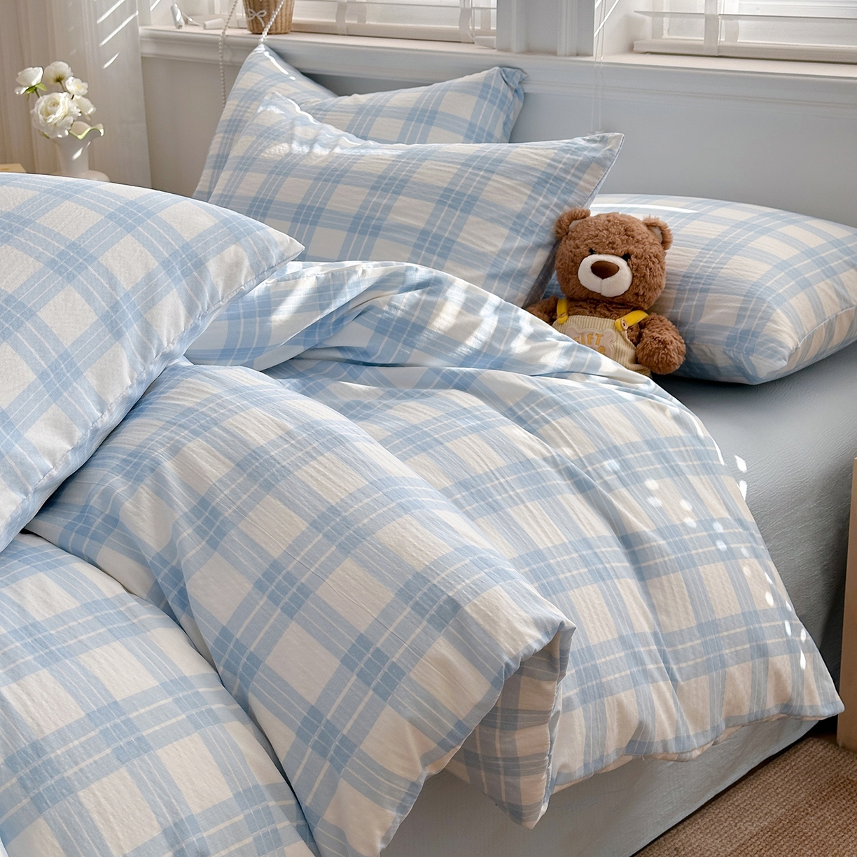 91家纺网 家纺一手货源 找家纺 多品家纺 2026新款奶呼呼超柔云感双层纱系列四件套 半岛兰格