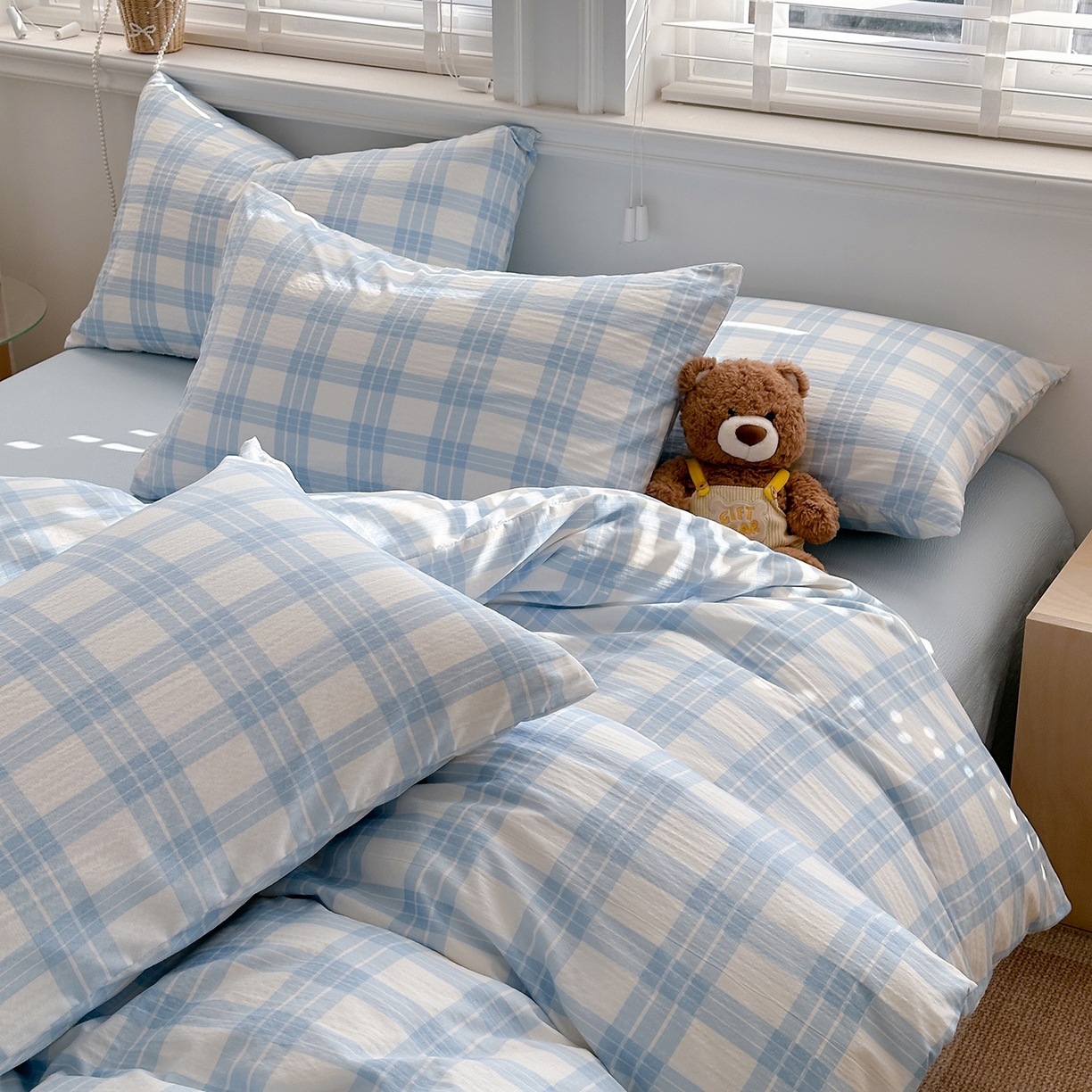 91家纺网 家纺一手货源 找家纺 多品家纺 2026新款奶呼呼超柔云感双层纱系列四件套 半岛兰格