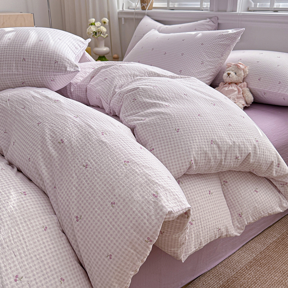 多品家纺 2026新款奶呼呼超柔云感双层纱系列单被套 樱桃紫