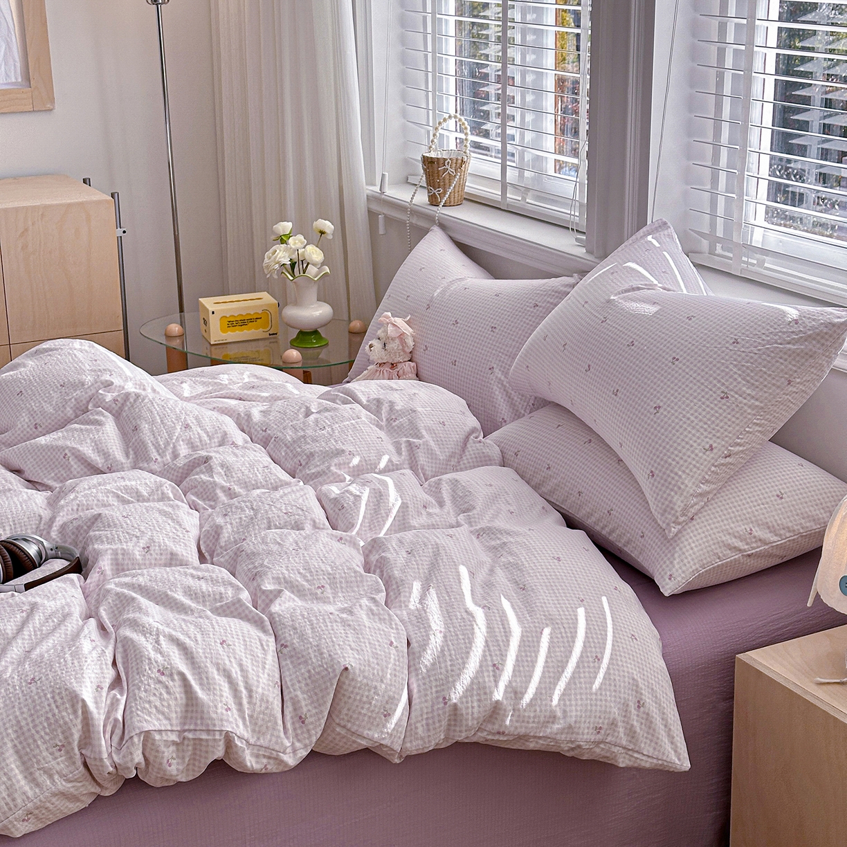 91家纺网 家纺一手货源 找家纺 多品家纺 2026新款奶呼呼超柔云感双层纱系列单被套 樱桃紫