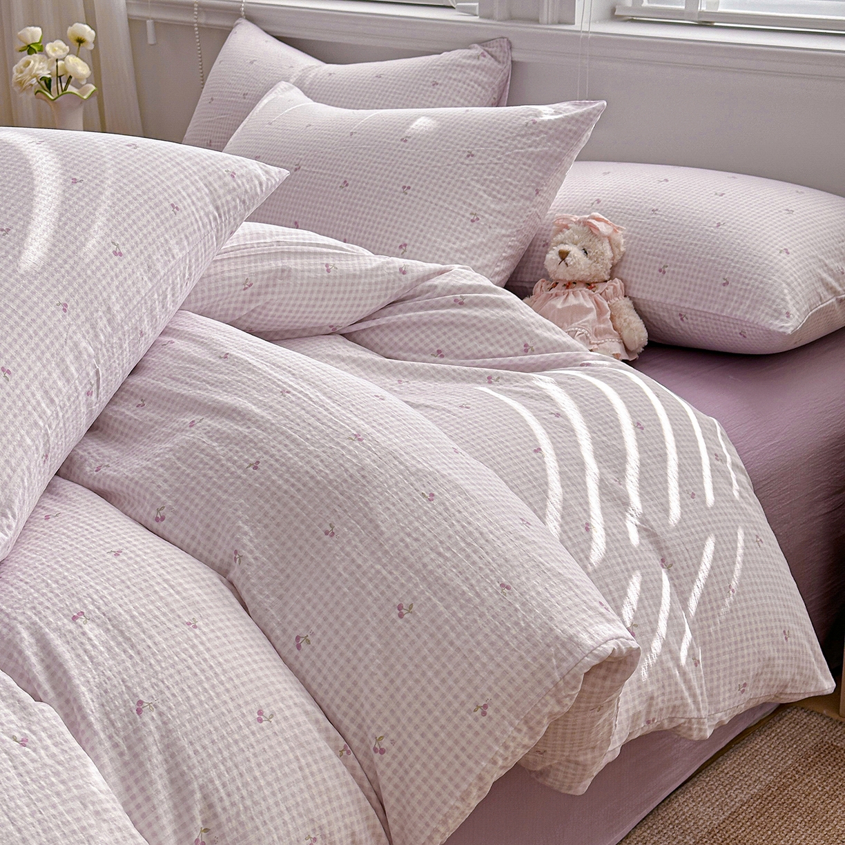 91家纺网 家纺一手货源 找家纺 多品家纺 2026新款奶呼呼超柔云感双层纱系列单被套 樱桃紫