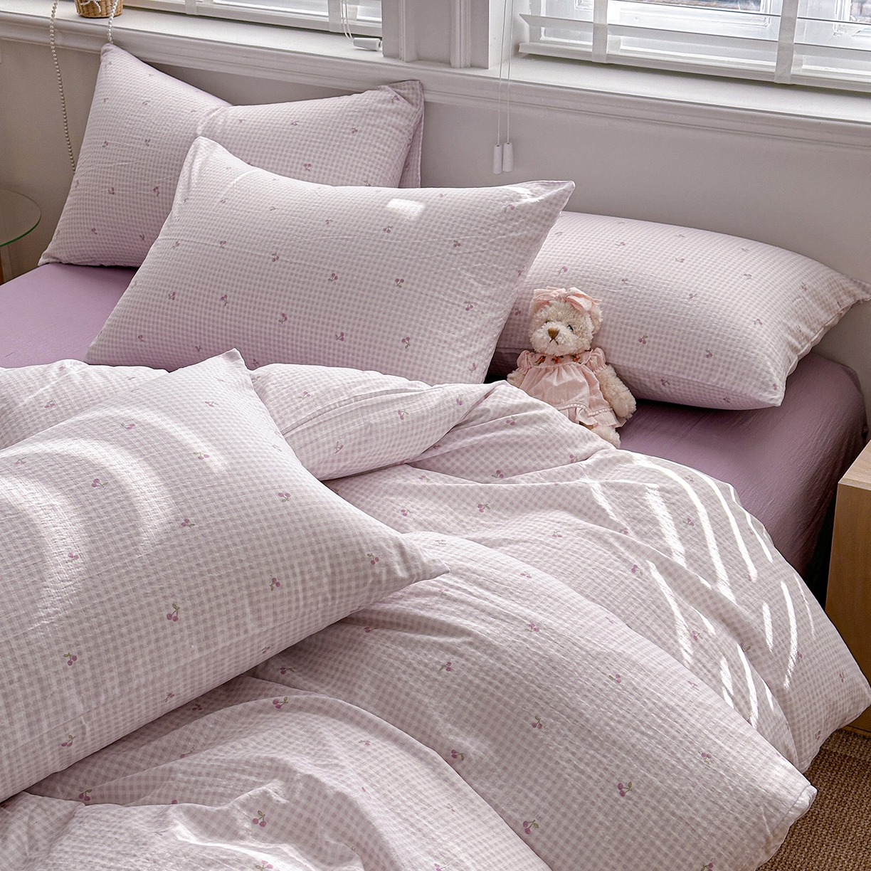 91家纺网 家纺一手货源 找家纺 多品家纺 2026新款奶呼呼超柔云感双层纱系列单被套 樱桃紫