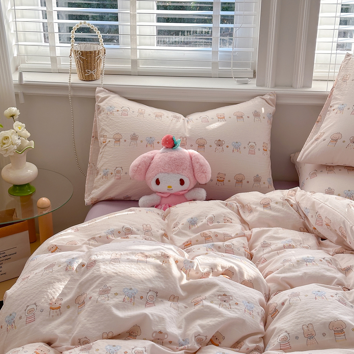 91家纺网 家纺一手货源 找家纺 多品家纺 2026新款奶呼呼超柔云感双层纱系列四件套 福气满满