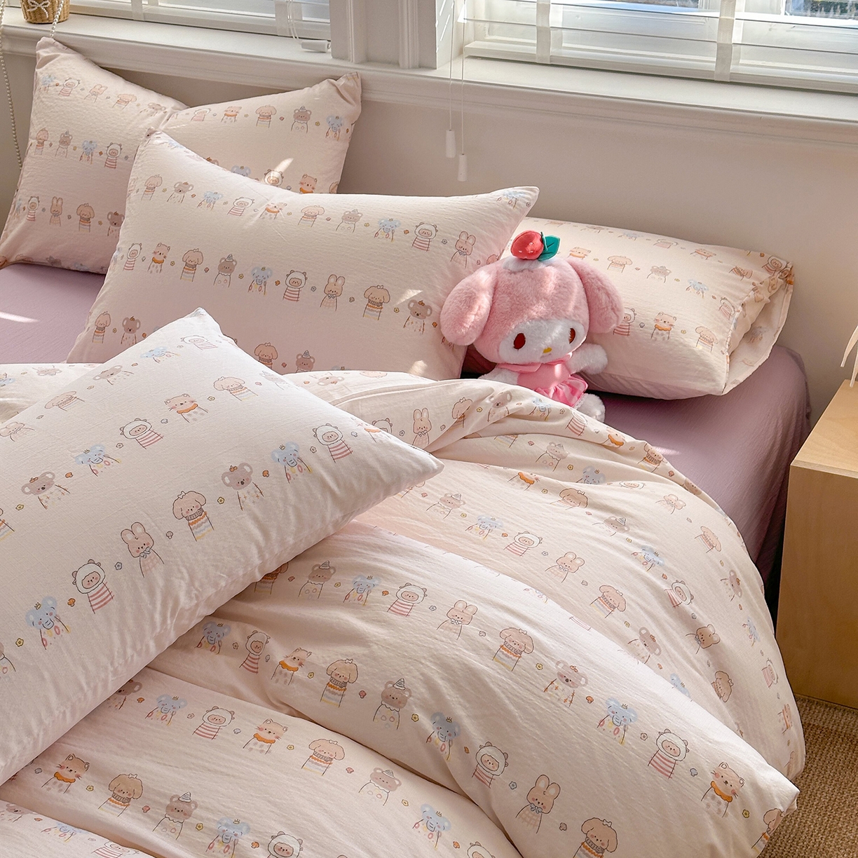 91家纺网 家纺一手货源 找家纺 多品家纺 2026新款奶呼呼超柔云感双层纱系列四件套 福气满满