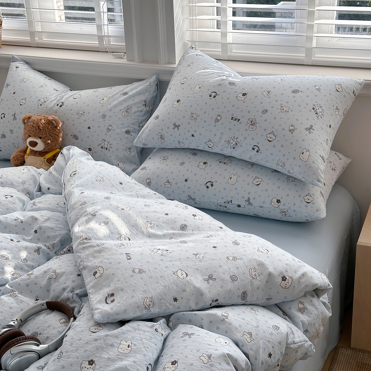 91家纺网 家纺一手货源 找家纺 多品家纺 2026新款奶呼呼超柔云感双层纱系列四件套 欢乐时光