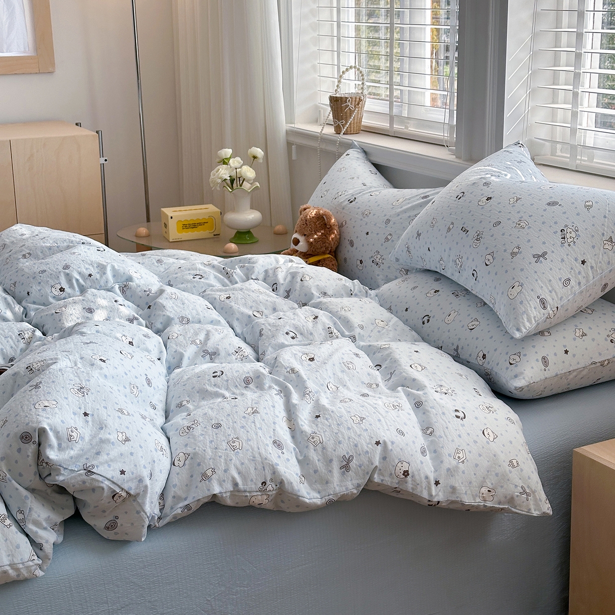 91家纺网 家纺一手货源 找家纺 多品家纺 2026新款奶呼呼超柔云感双层纱系列四件套 欢乐时光