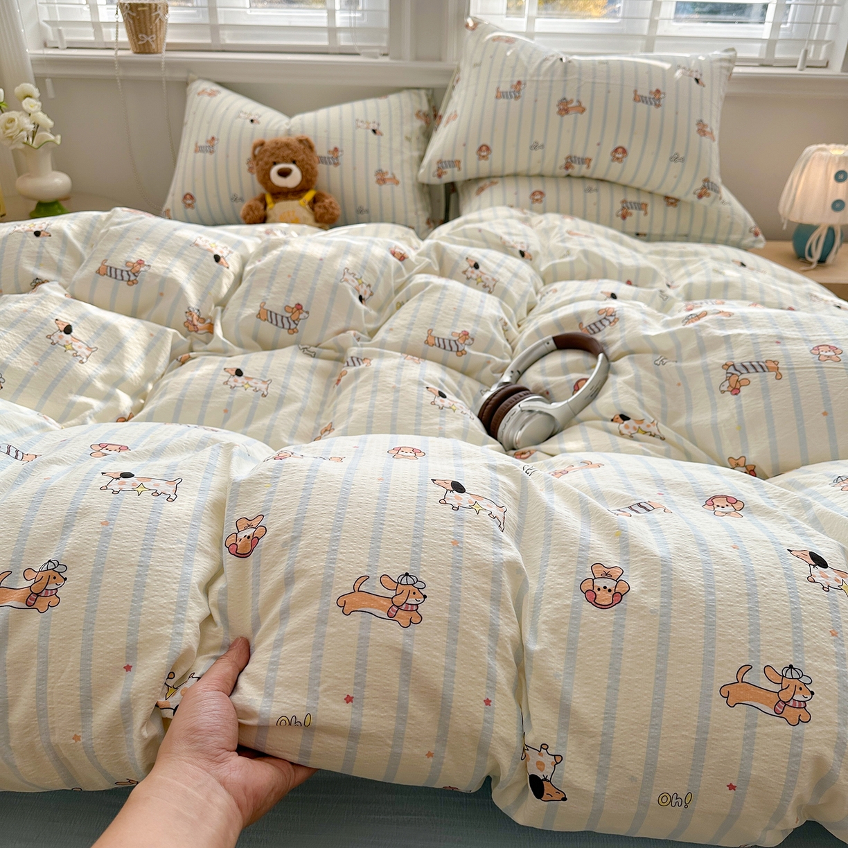 多品家纺 2026新款奶呼呼超柔云感双层纱系列四件套 开心狗