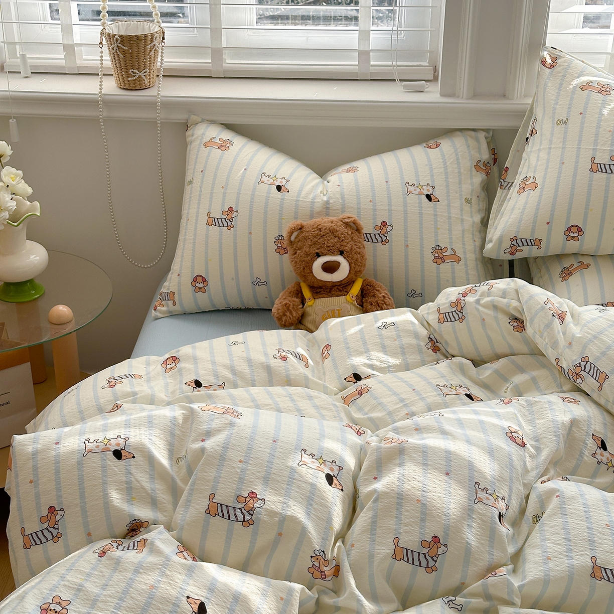 91家纺网 家纺一手货源 找家纺 多品家纺 2026新款奶呼呼超柔云感双层纱系列四件套 开心狗