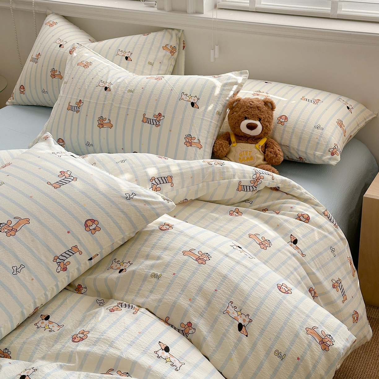 91家纺网 家纺一手货源 找家纺 多品家纺 2026新款奶呼呼超柔云感双层纱系列四件套 开心狗