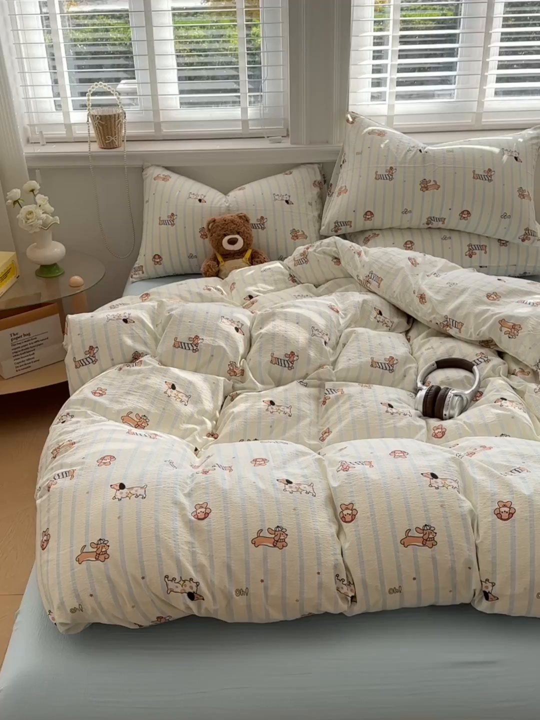 91家纺网 家纺一手货源 找家纺 多品家纺 2026新款奶呼呼超柔云感双层纱系列四件套 开心狗