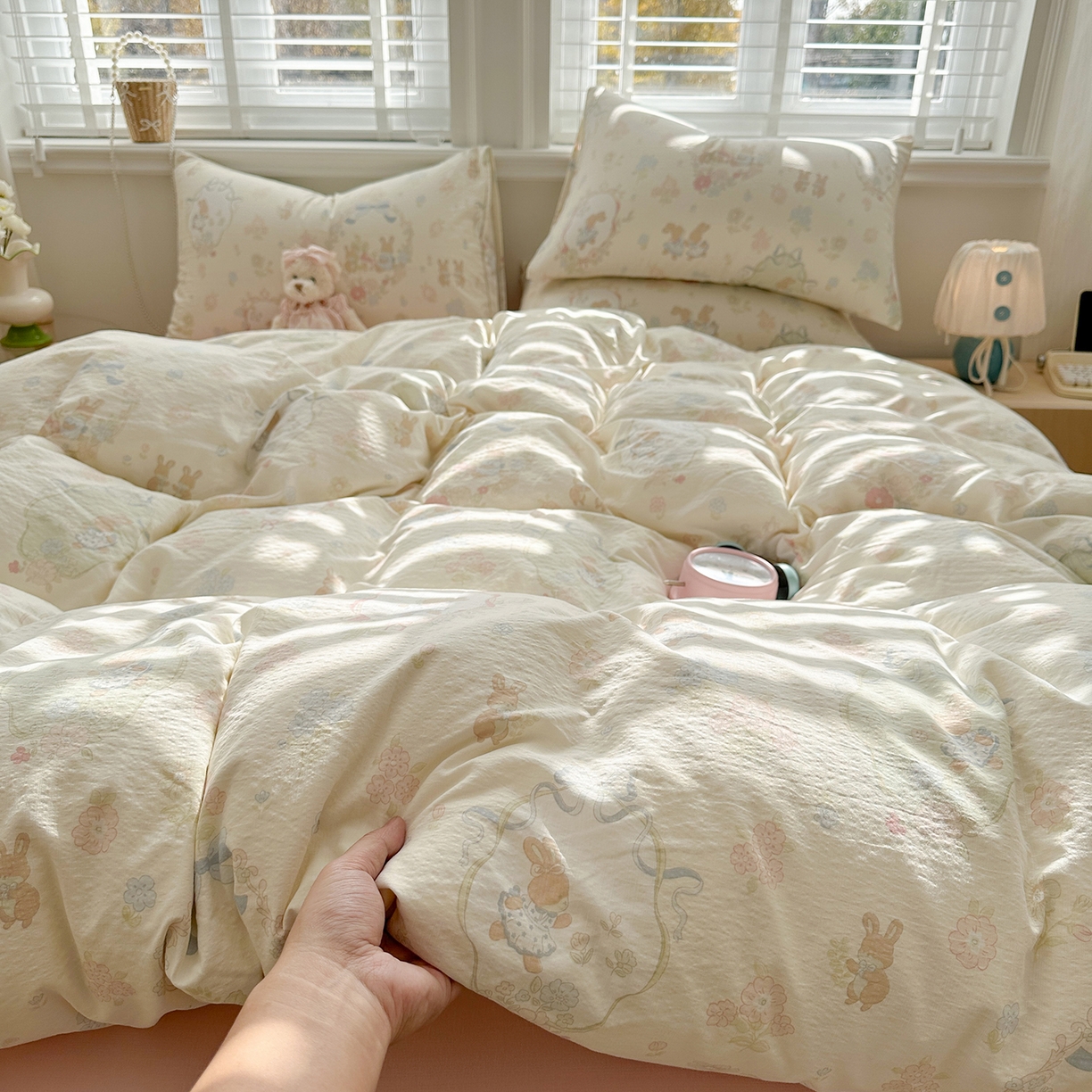 多品家纺 2026新款奶呼呼超柔云感双层纱系列四件套 棉花兔兔