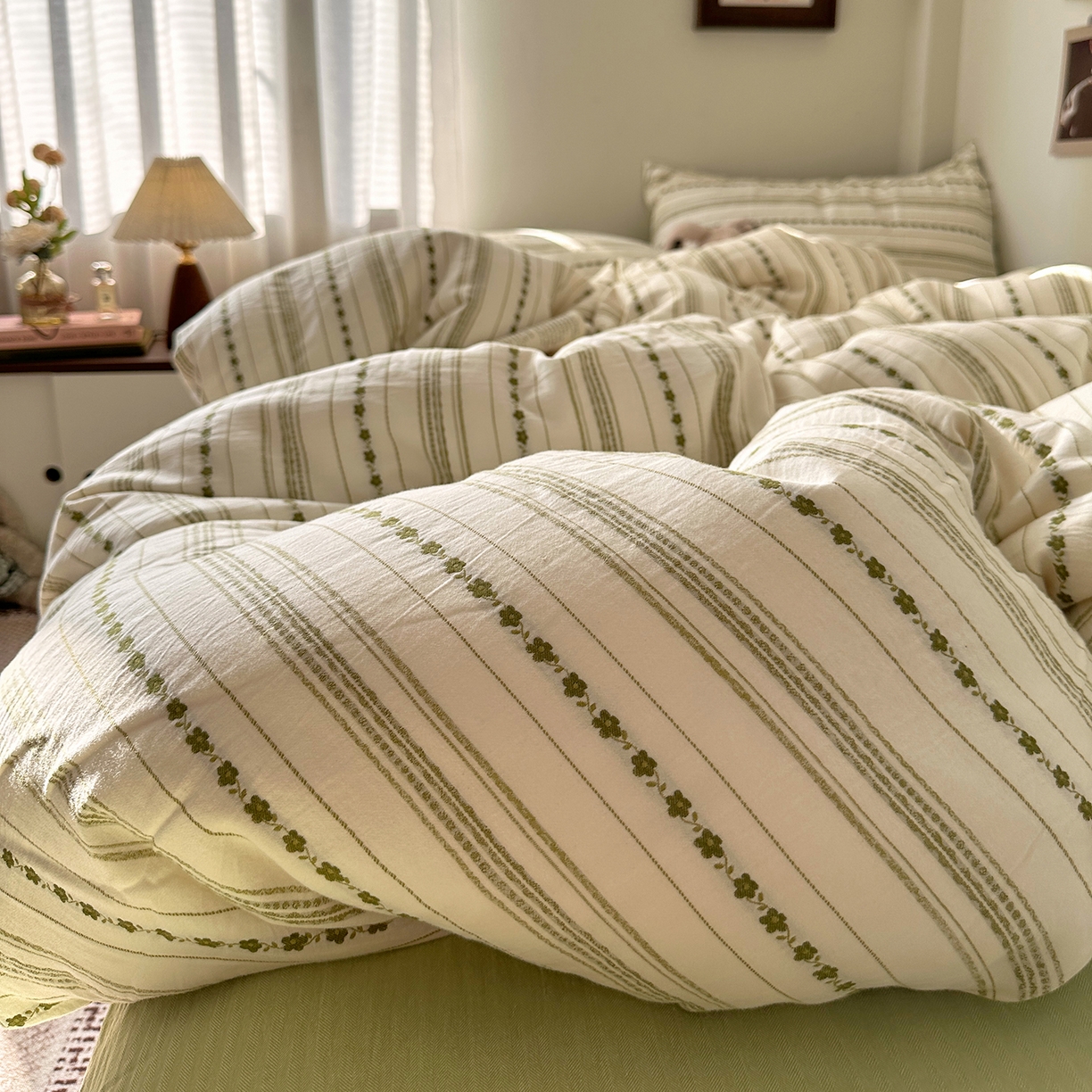 91家纺网 家纺一手货源 找家纺 艾咪-Amy ntmy 2026新款全棉纯棉色织提花人字纹四件套-花织 花织-绿