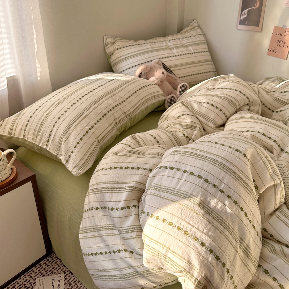 91家纺网 家纺一手货源 找家纺 艾咪-Amy ntmy 2026新款全棉纯棉色织提花人字纹四件套-花织 花织-绿