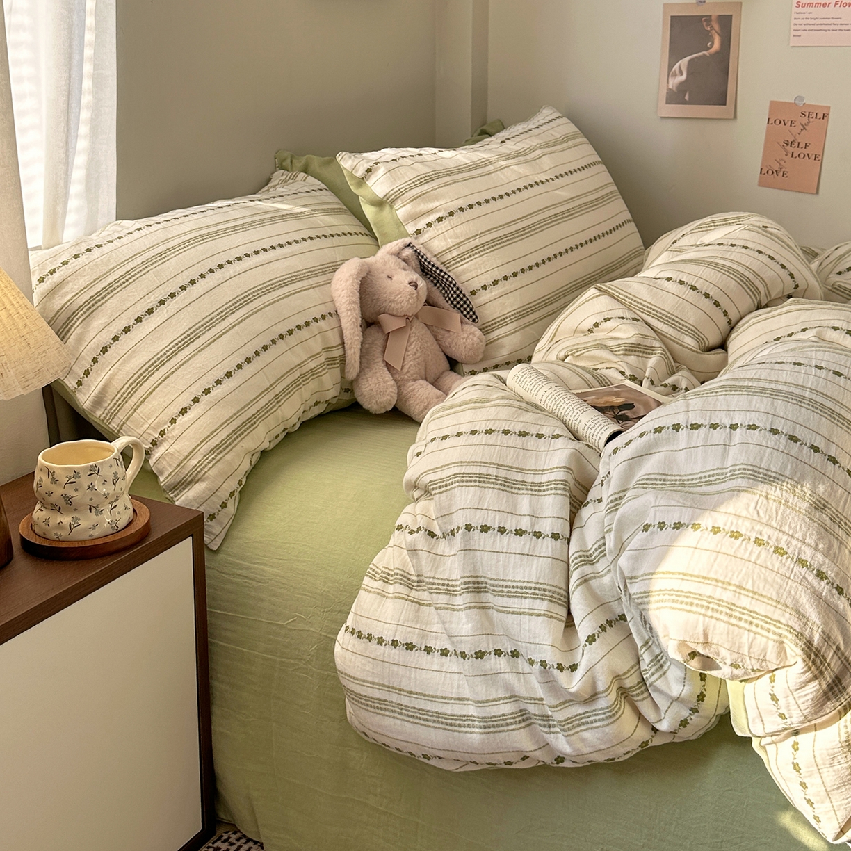 91家纺网 家纺一手货源 找家纺 艾咪-Amy ntmy 2026新款全棉纯棉色织提花人字纹四件套-花织 花织-绿