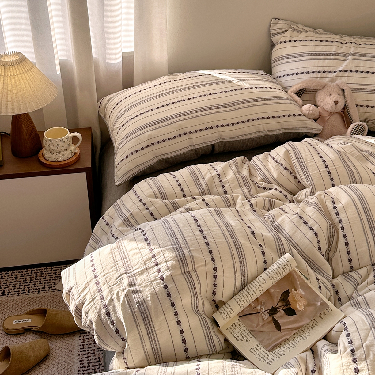 91家纺网 家纺一手货源 找家纺 艾咪-Amy ntmy 2026新款全棉纯棉色织提花人字纹四件套-花织 花织-灰