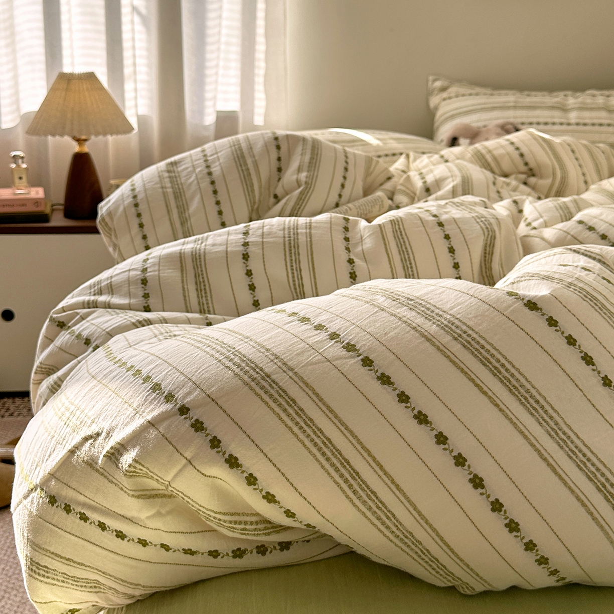 91家纺网 家纺一手货源 找家纺 艾咪-Amy ntmy 2026新款全棉纯棉色织提花人字纹四件套-花织 花织-绿