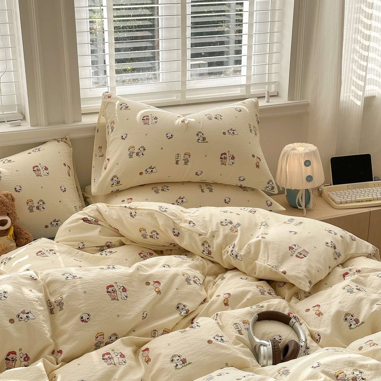 91家纺网 家纺一手货源 找家纺 多品家纺 2026新款奶呼呼超柔云感双层纱系列四件套 淘气园