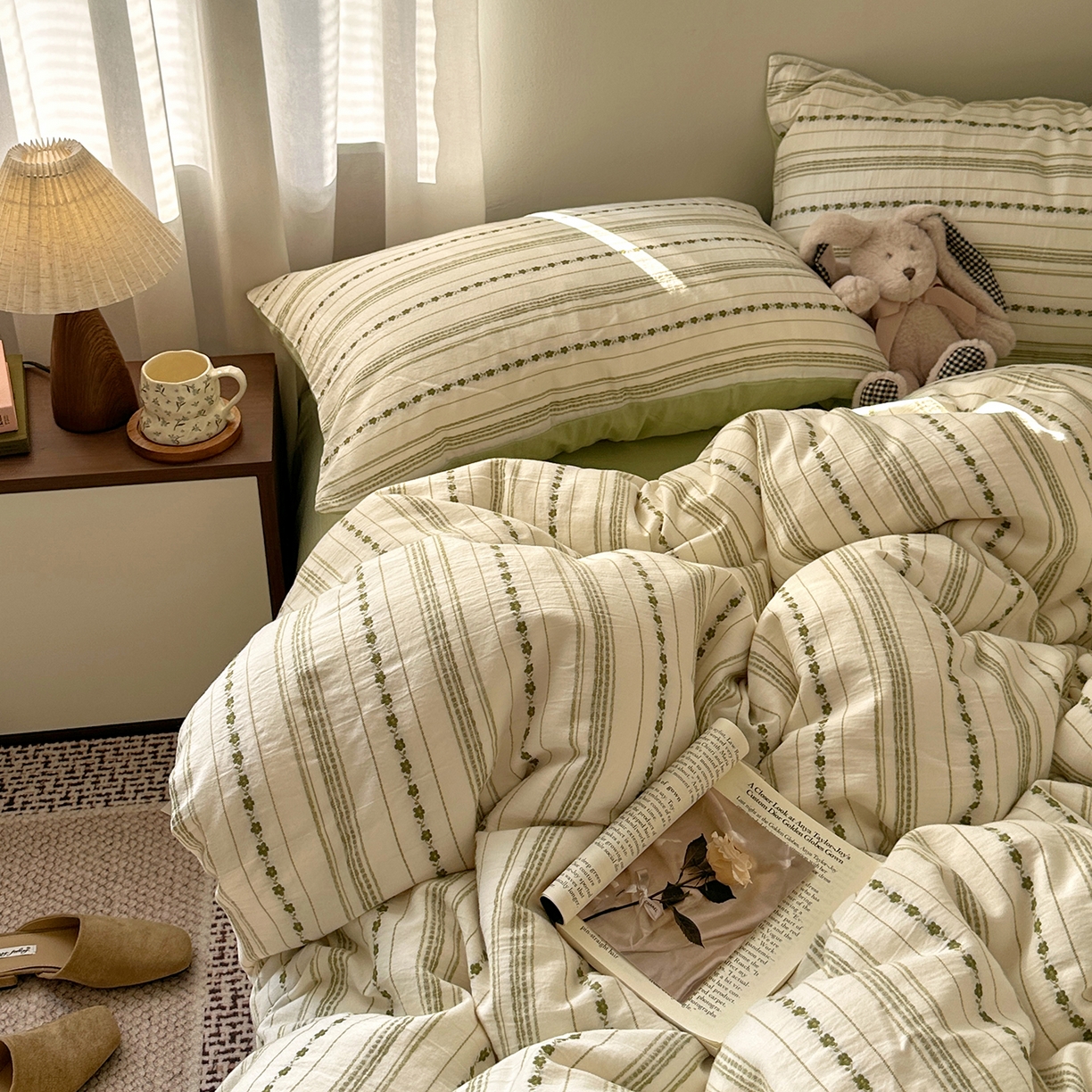 91家纺网 家纺一手货源 找家纺 艾咪-Amy ntmy 2026新款全棉纯棉色织提花人字纹四件套-花织 花织-绿