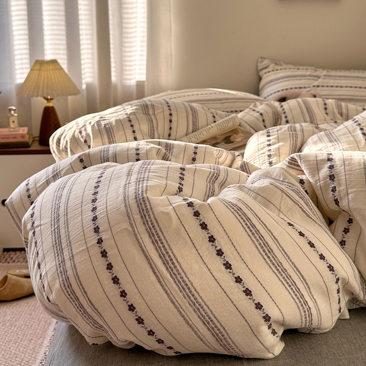 91家纺网 家纺一手货源 找家纺 艾咪-Amy ntmy 2026新款全棉纯棉色织提花人字纹四件套-花织 花织-灰