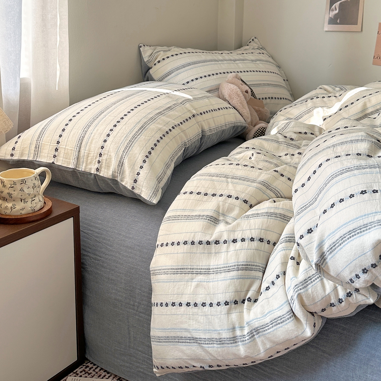 91家纺网 家纺一手货源 找家纺 艾咪-Amy ntmy 2026新款全棉纯棉色织提花人字纹四件套-花织 花织-蓝