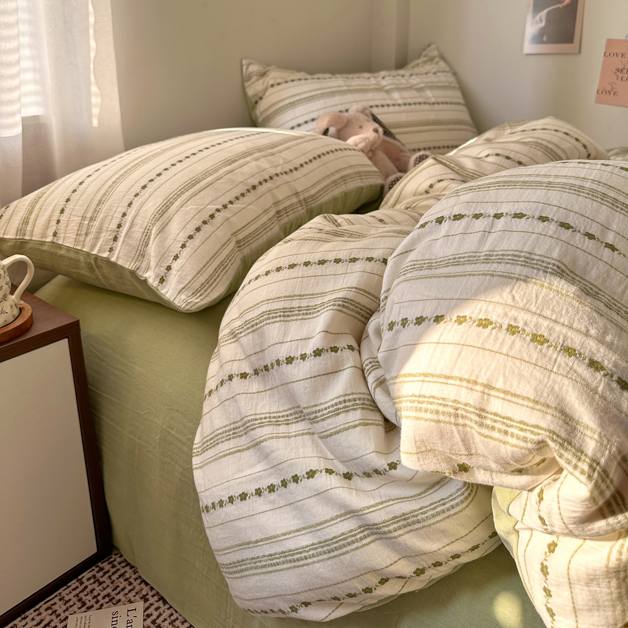 91家纺网 家纺一手货源 找家纺 艾咪-Amy ntmy 2026新款全棉纯棉色织提花人字纹四件套-花织 花织-绿