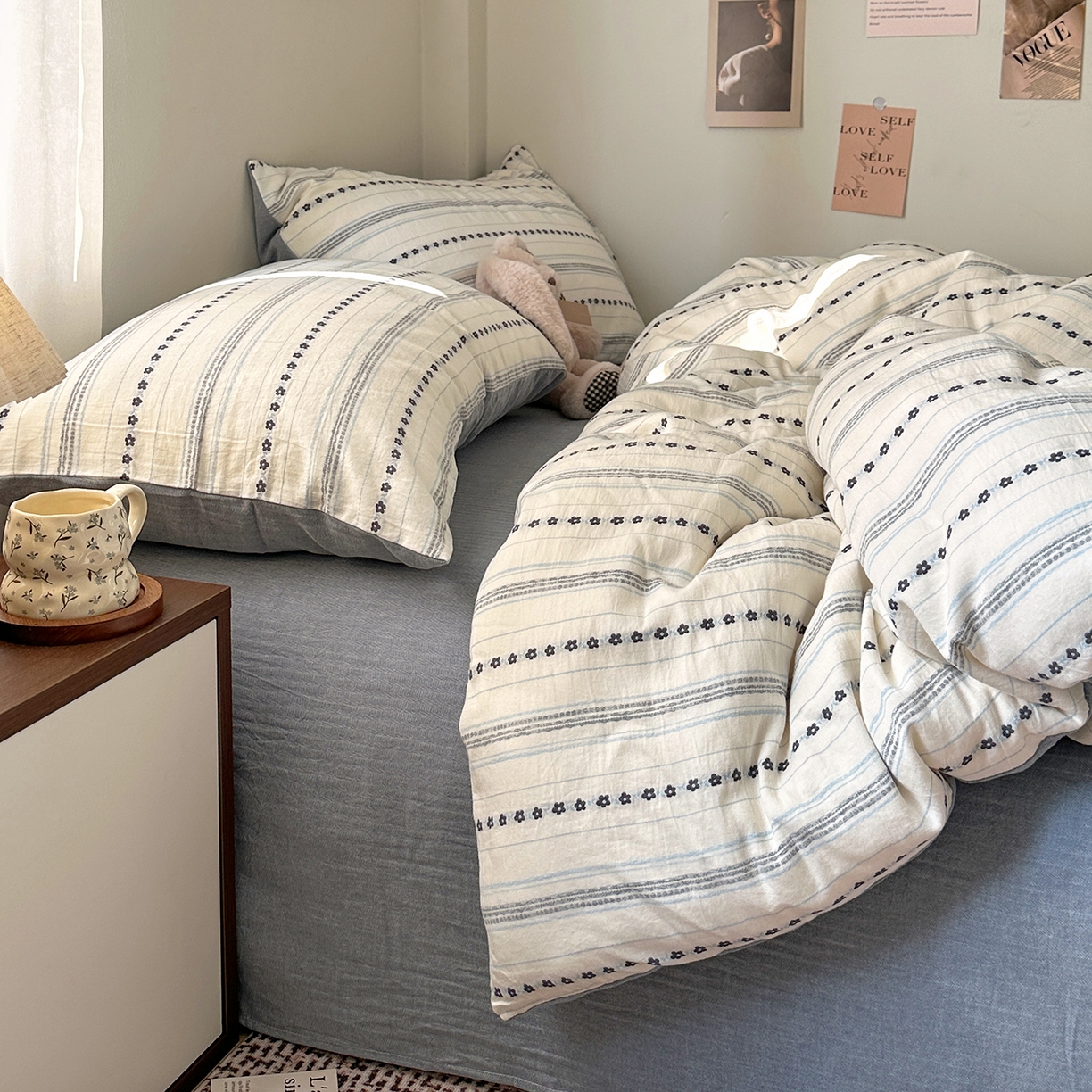 91家纺网 家纺一手货源 找家纺 艾咪-Amy ntmy 2026新款全棉纯棉色织提花人字纹四件套-花织 花织-蓝