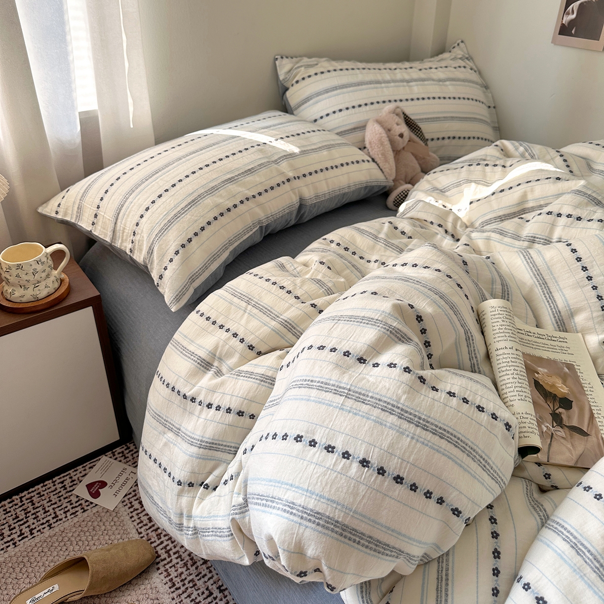 91家纺网 家纺一手货源 找家纺 艾咪-Amy ntmy 2026新款全棉纯棉色织提花人字纹四件套-花织 花织-蓝