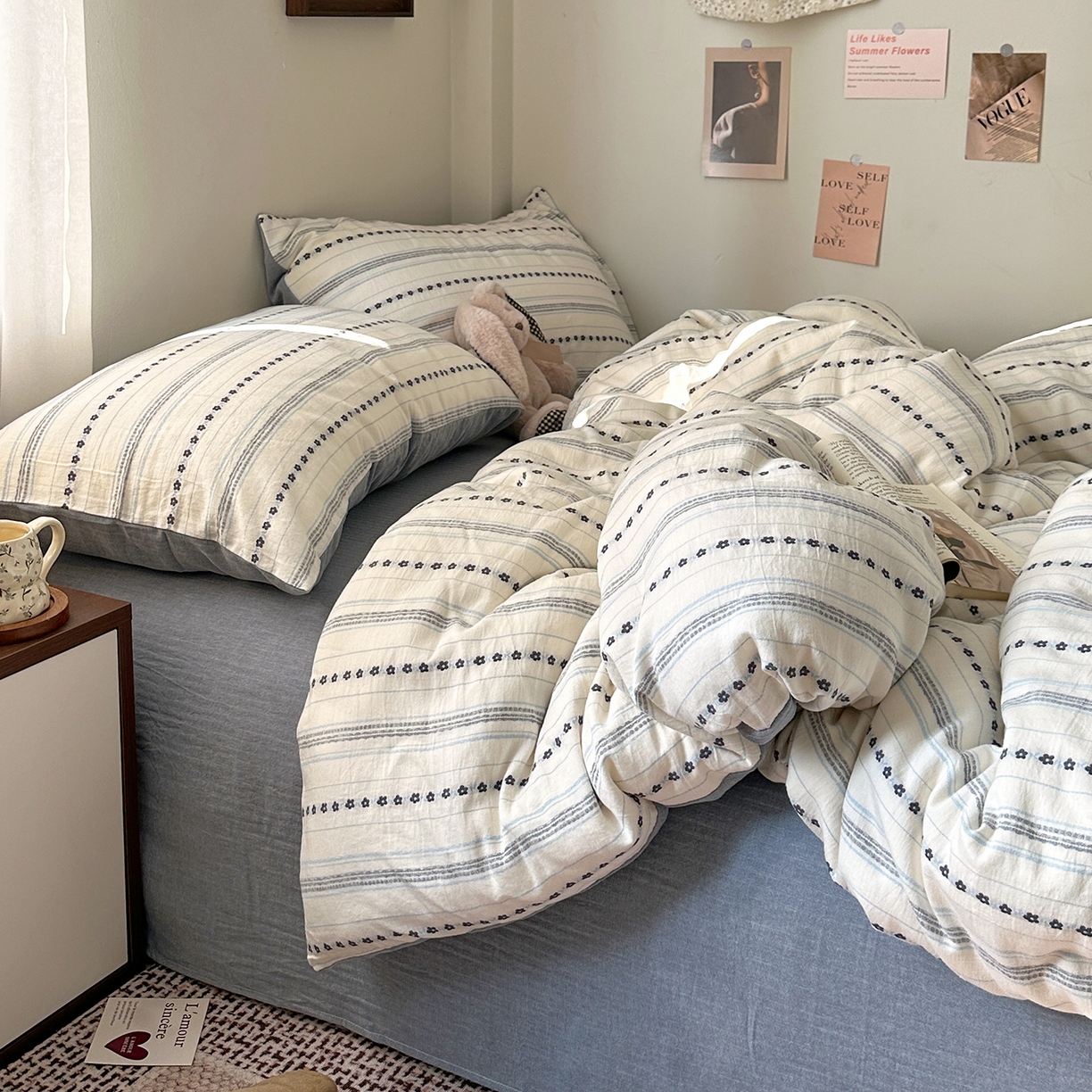 91家纺网 家纺一手货源 找家纺 艾咪-Amy ntmy 2026新款全棉纯棉色织提花人字纹四件套-花织 花织-蓝