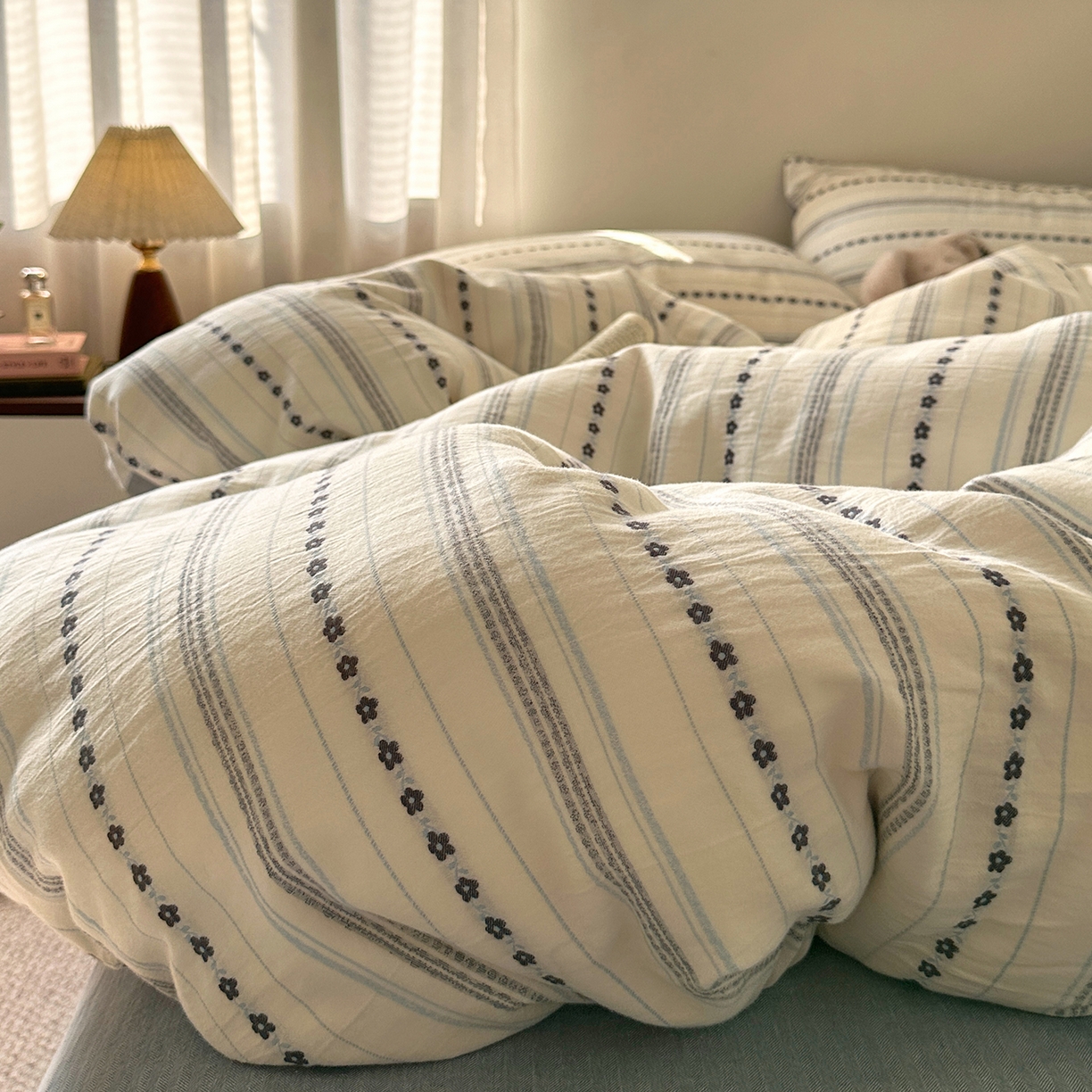 91家纺网 家纺一手货源 找家纺 艾咪-Amy ntmy 2026新款全棉纯棉色织提花人字纹四件套-花织 花织-蓝