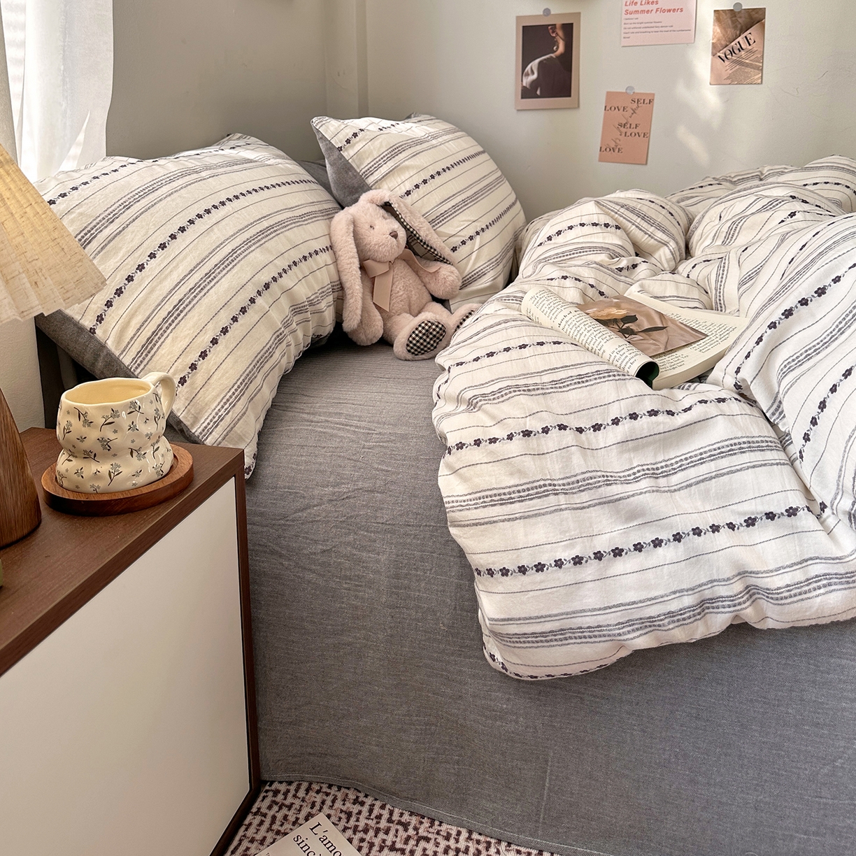 91家纺网 家纺一手货源 找家纺 艾咪-Amy ntmy 2026新款全棉纯棉色织提花人字纹四件套-花织 花织-灰