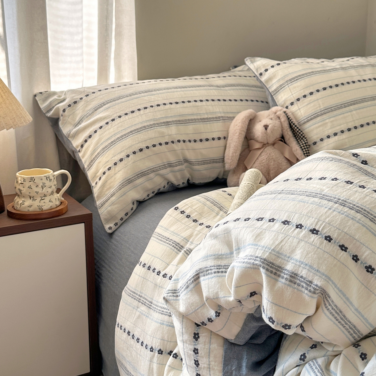 91家纺网 家纺一手货源 找家纺 艾咪-Amy ntmy 2026新款全棉纯棉色织提花人字纹四件套-花织 花织-蓝