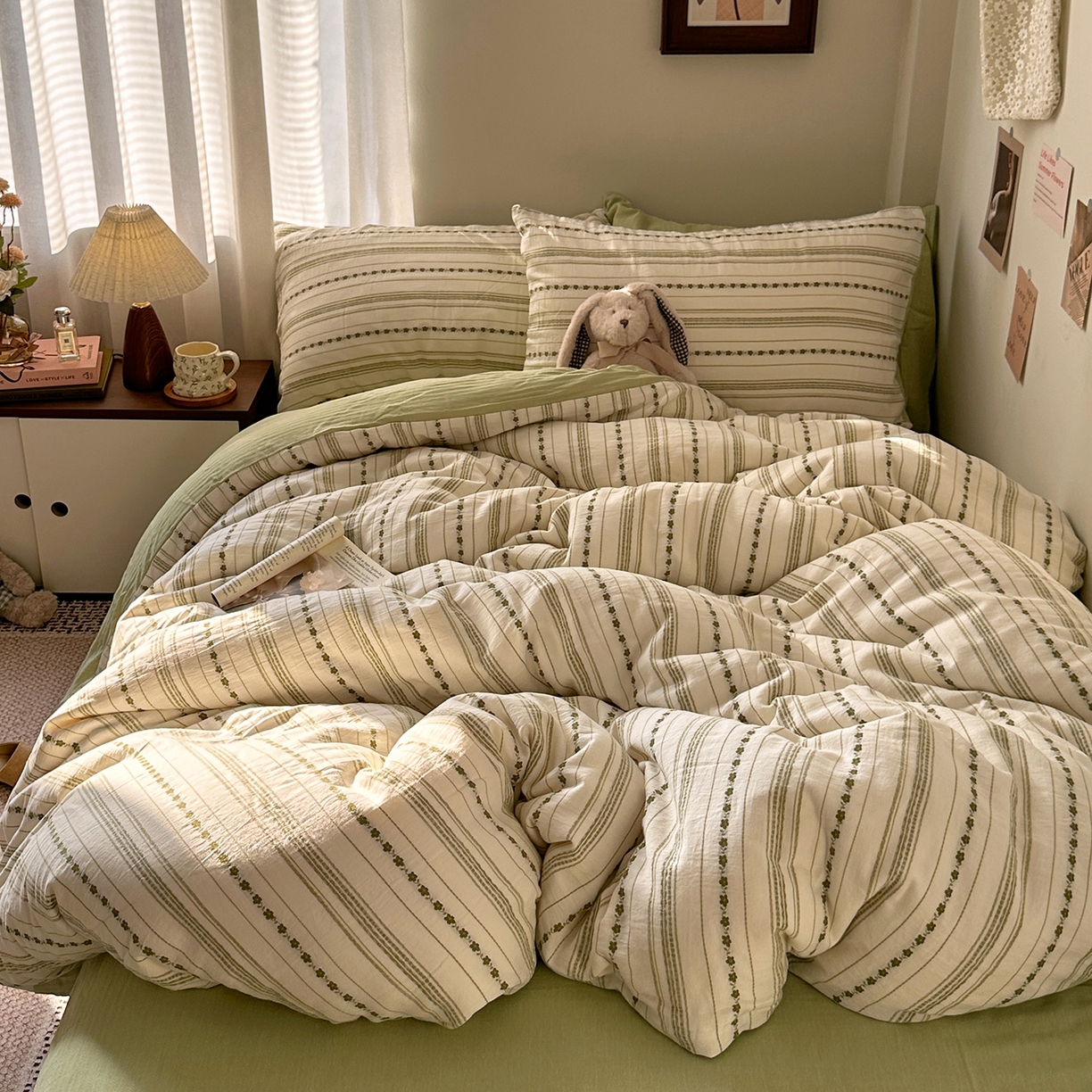 艾咪-Amy ntmy 2026新款全棉纯棉色织提花人字纹四件套-花织 花织-绿