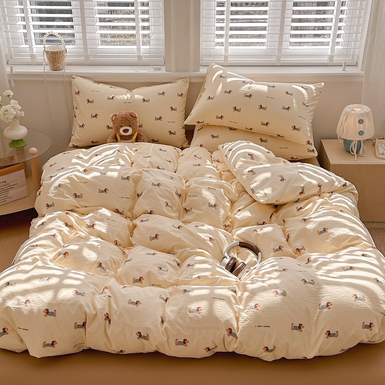 91家纺网 家纺一手货源 找家纺 多品家纺 2026新款奶呼呼超柔云感双层纱系列四件套 汪星人