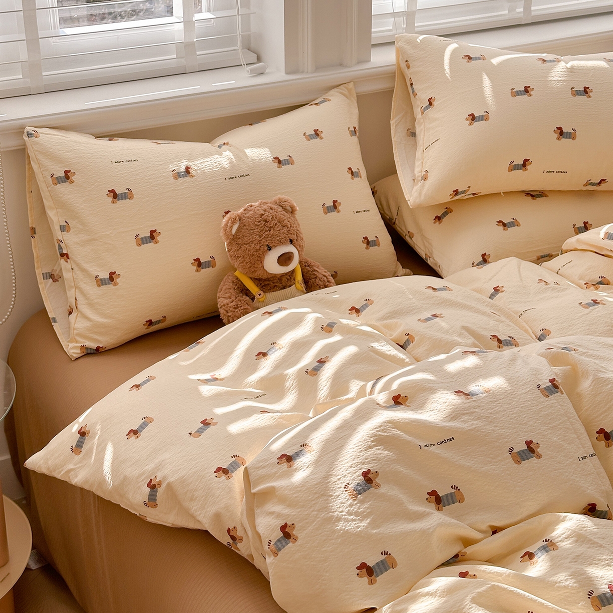 91家纺网 家纺一手货源 找家纺 多品家纺 2026新款奶呼呼超柔云感双层纱系列四件套 汪星人