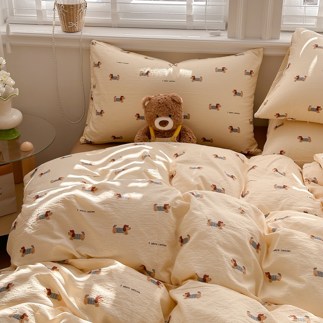 91家纺网 家纺一手货源 找家纺 多品家纺 2026新款奶呼呼超柔云感双层纱系列四件套 汪星人