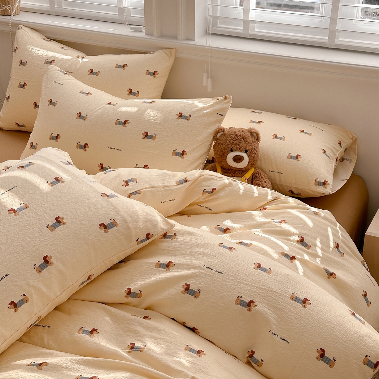 91家纺网 家纺一手货源 找家纺 多品家纺 2026新款奶呼呼超柔云感双层纱系列四件套 汪星人