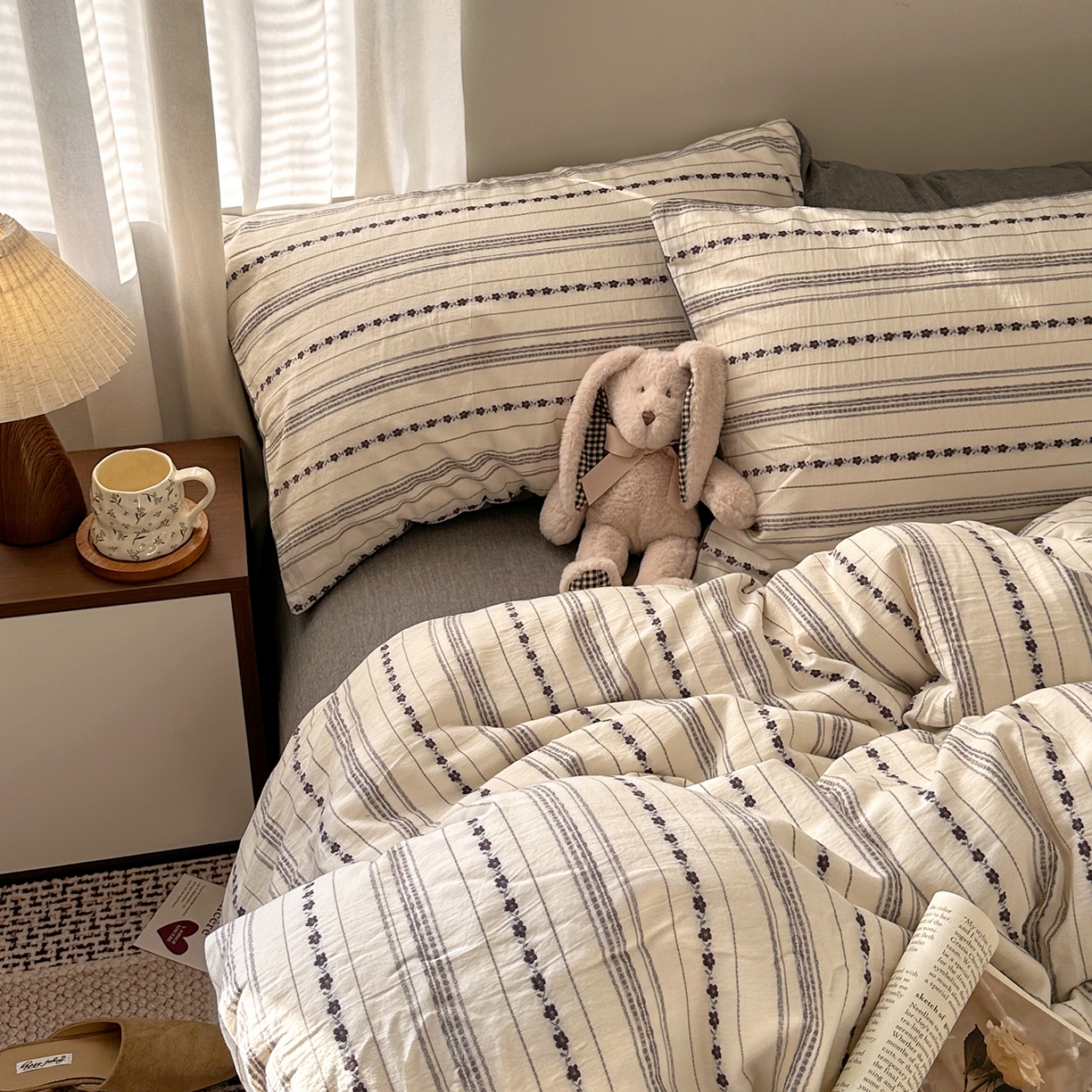 91家纺网 家纺一手货源 找家纺 艾咪-Amy ntmy 2026新款全棉纯棉色织提花人字纹四件套-花织 花织-灰