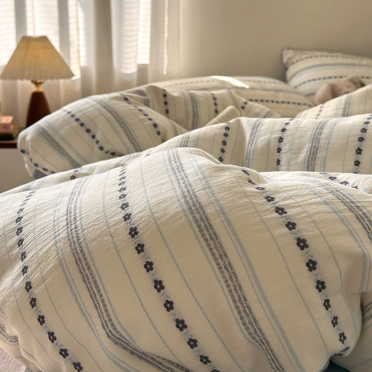 91家纺网 家纺一手货源 找家纺 艾咪-Amy ntmy 2026新款全棉纯棉色织提花人字纹四件套-花织 花织-蓝