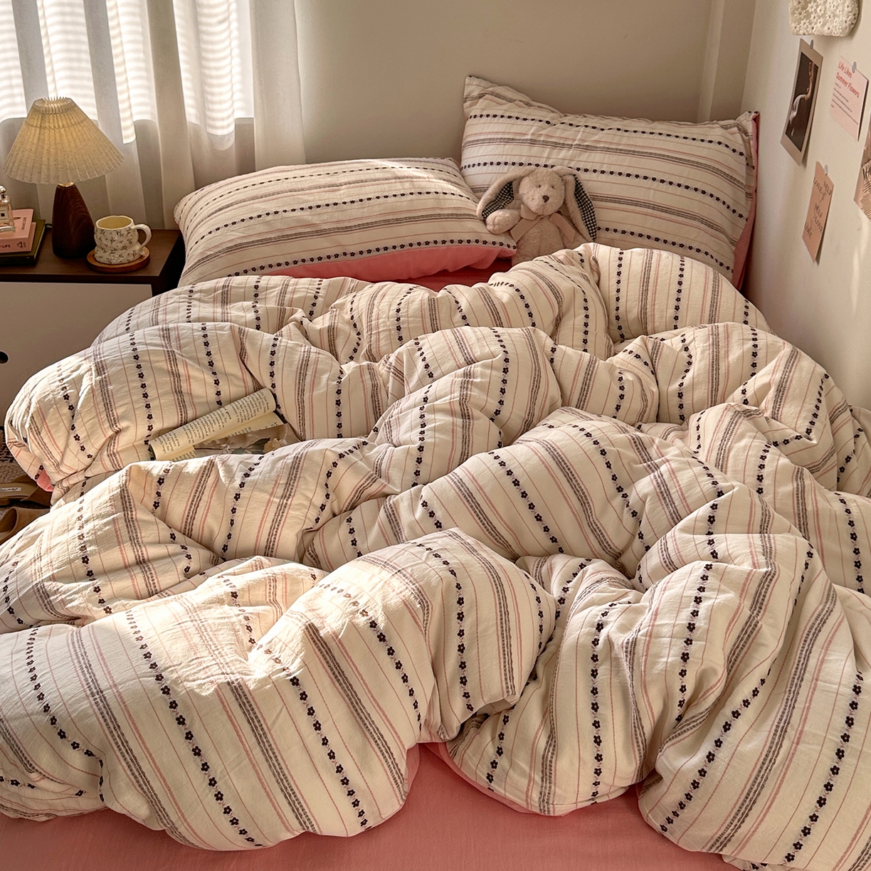 91家纺网 家纺一手货源 找家纺 艾咪-Amy ntmy 2026新款全棉纯棉色织提花人字纹四件套-花织 花织-粉