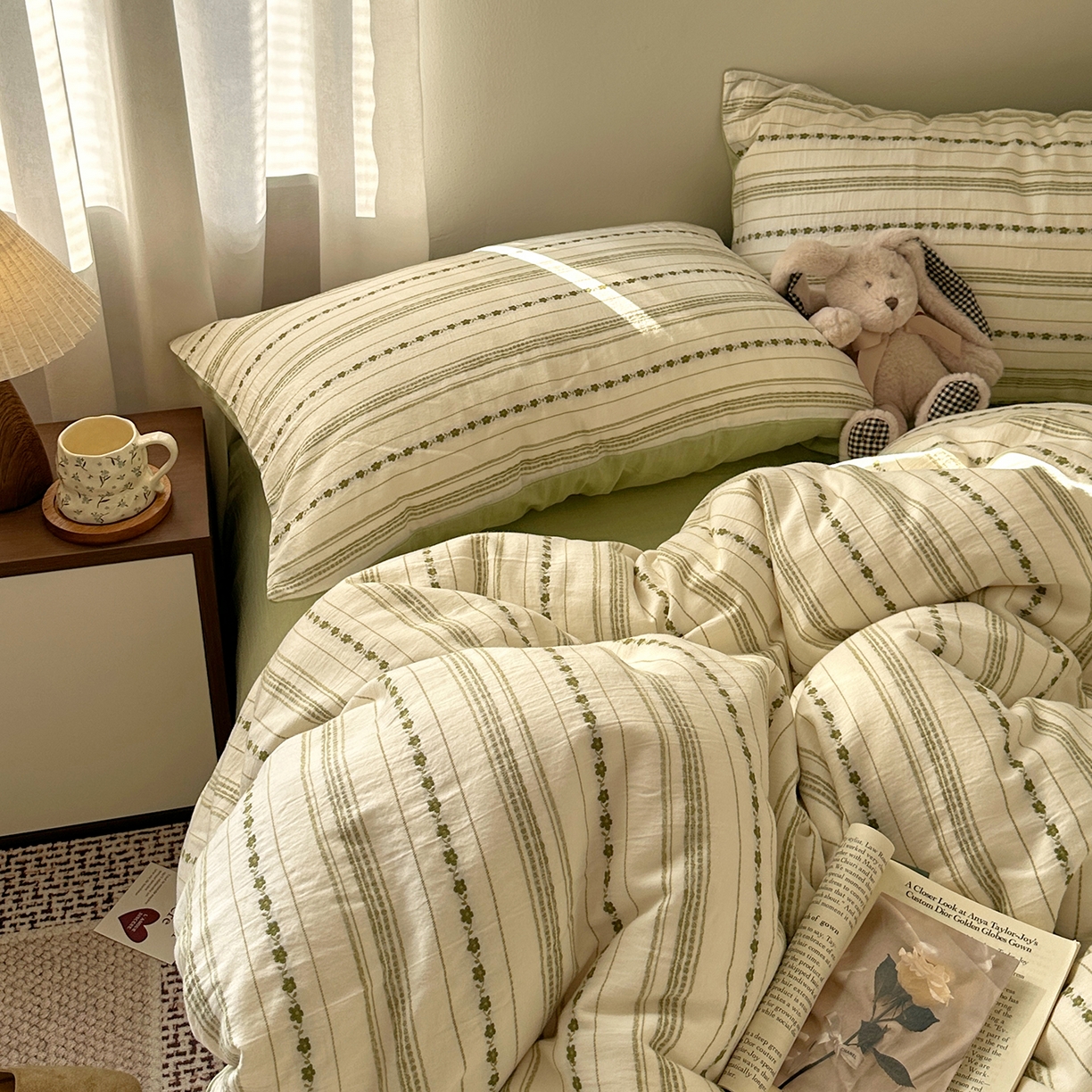 91家纺网 家纺一手货源 找家纺 艾咪-Amy ntmy 2026新款全棉纯棉色织提花人字纹四件套-花织 花织-绿