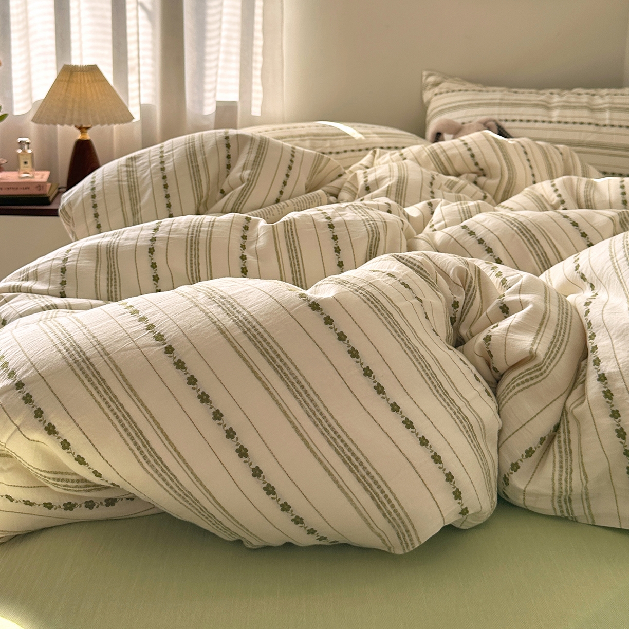 91家纺网 家纺一手货源 找家纺 艾咪-Amy ntmy 2026新款全棉纯棉色织提花人字纹四件套-花织 花织-绿