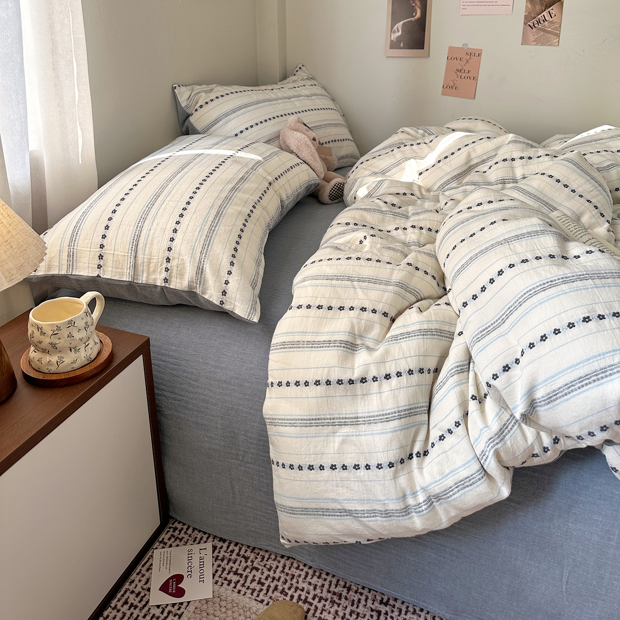 91家纺网 家纺一手货源 找家纺 艾咪-Amy ntmy 2026新款全棉纯棉色织提花人字纹四件套-花织 花织-蓝