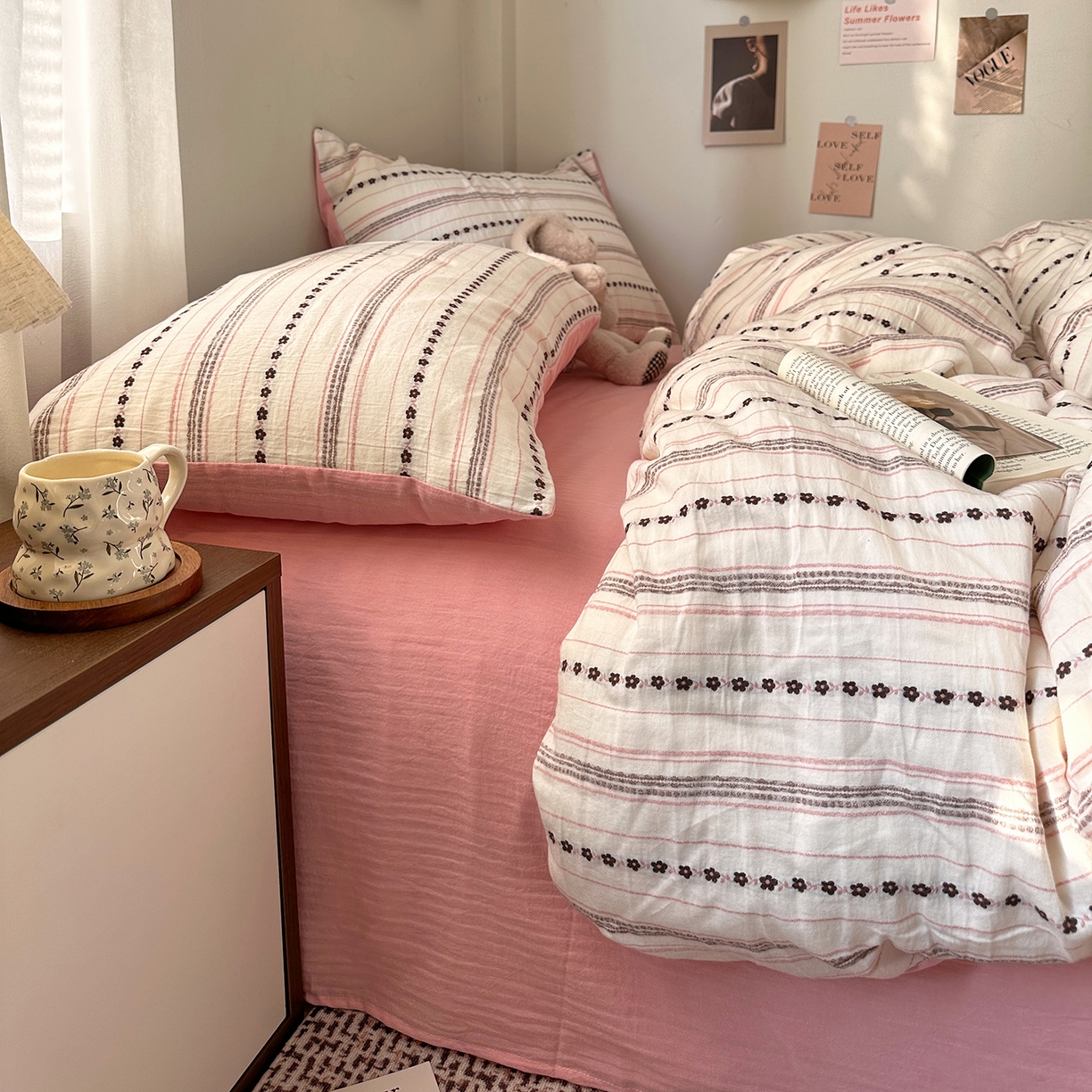 91家纺网 家纺一手货源 找家纺 艾咪-Amy ntmy 2026新款全棉纯棉色织提花人字纹四件套-花织 花织-粉