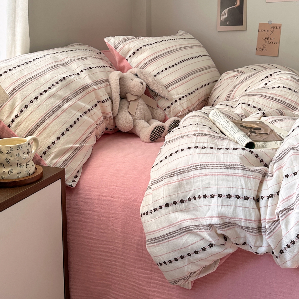 91家纺网 家纺一手货源 找家纺 艾咪-Amy ntmy 2026新款全棉纯棉色织提花人字纹四件套-花织 花织-粉