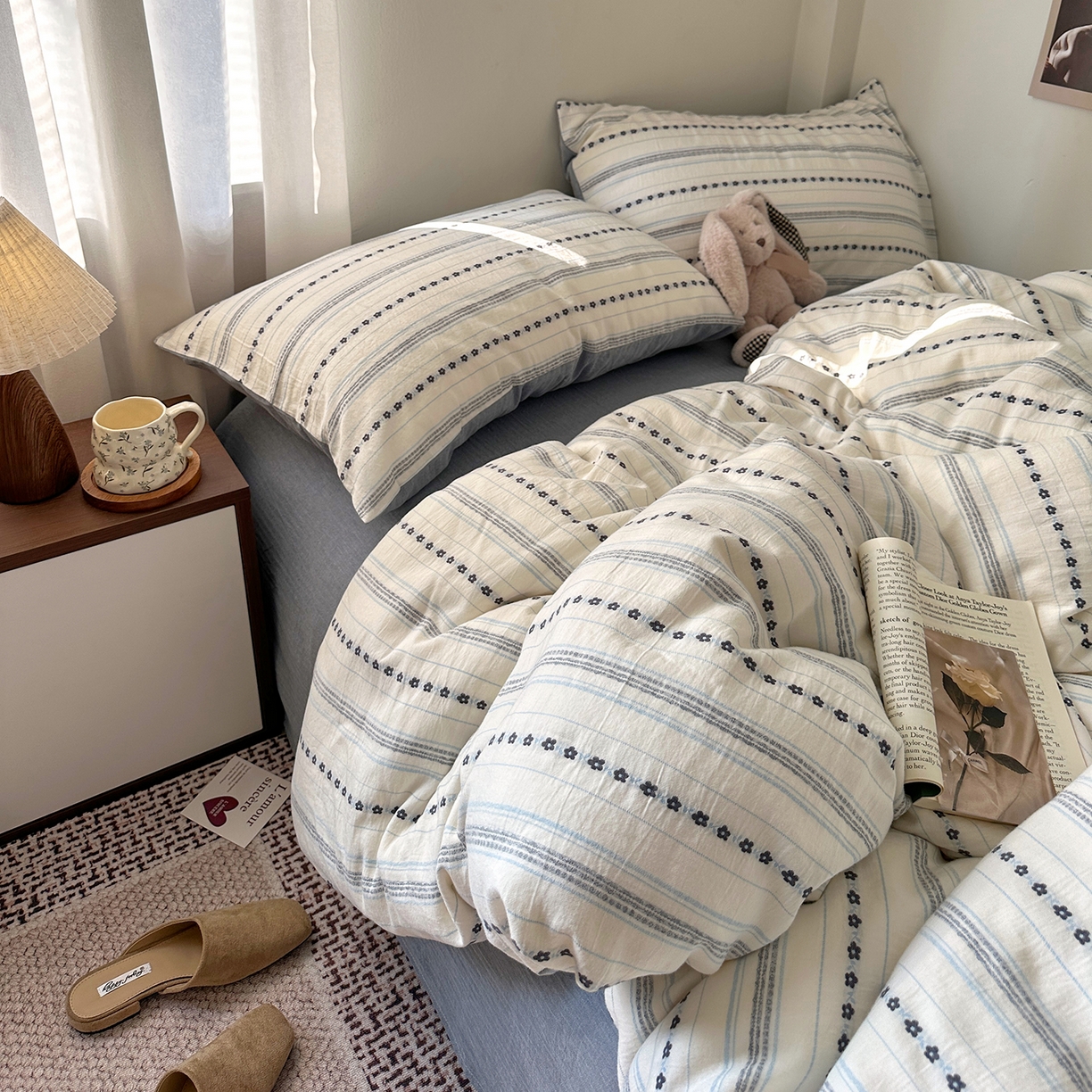 91家纺网 家纺一手货源 找家纺 艾咪-Amy ntmy 2026新款全棉纯棉色织提花人字纹四件套-花织 花织-蓝